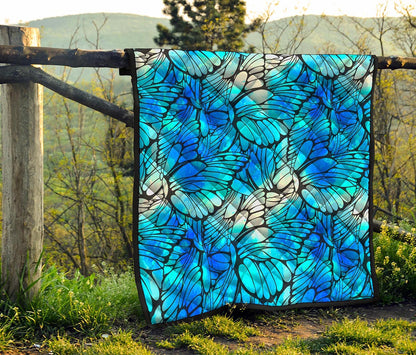 Blue Butterfly Wings Pattern Print Quilt
