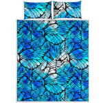 Blue Butterfly Wings Pattern Print Quilt Bed Set