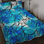 Blue Butterfly Wings Pattern Print Quilt Bed Set