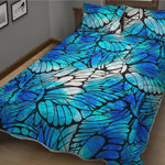 Blue Butterfly Wings Pattern Print Quilt Bed Set