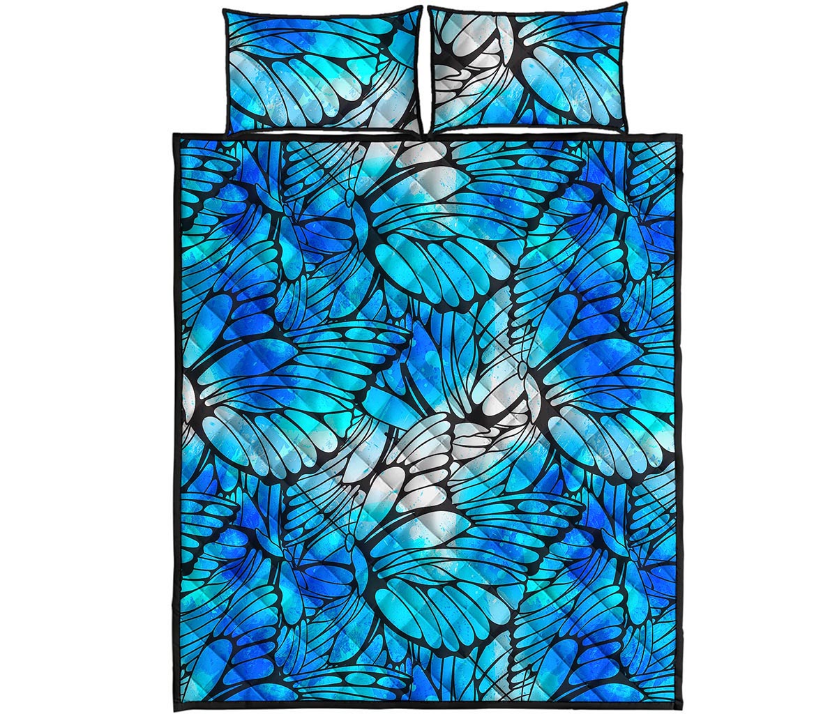 Blue Butterfly Wings Pattern Print Quilt Bed Set