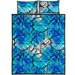 Blue Butterfly Wings Pattern Print Quilt Bed Set