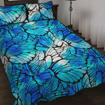 Blue Butterfly Wings Pattern Print Quilt Bed Set