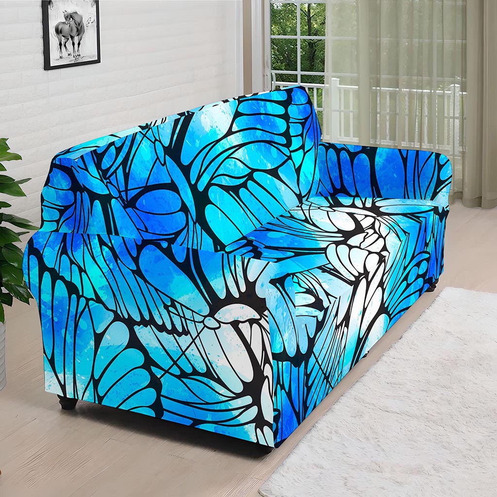 Blue Butterfly Wings Pattern Print Sofa Cover