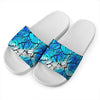 Blue Butterfly Wings Pattern Print White Slide Sandals