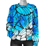 Blue Butterfly Wings Pattern Print Women's Crewneck Sweatshirt GearFrost