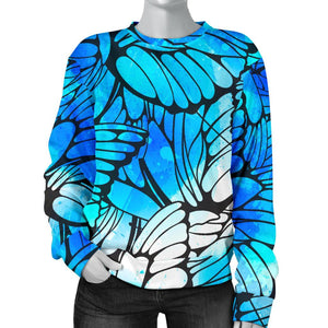 Blue Butterfly Wings Pattern Print Women's Crewneck Sweatshirt GearFrost