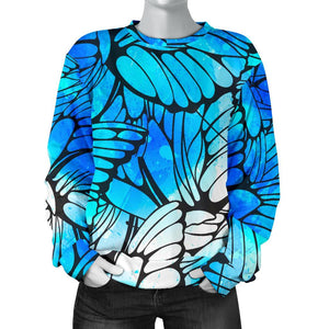 Blue Butterfly Wings Pattern Print Women's Crewneck Sweatshirt GearFrost