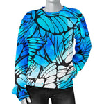 Blue Butterfly Wings Pattern Print Women's Crewneck Sweatshirt GearFrost