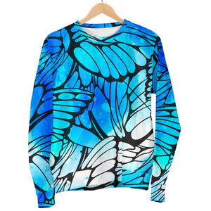 Blue Butterfly Wings Pattern Print Women's Crewneck Sweatshirt GearFrost