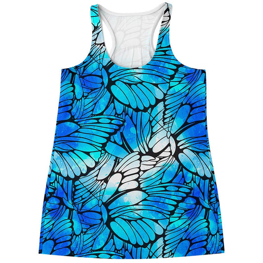 Blue Butterfly Wings Pattern Print Women's Racerback Tank Top