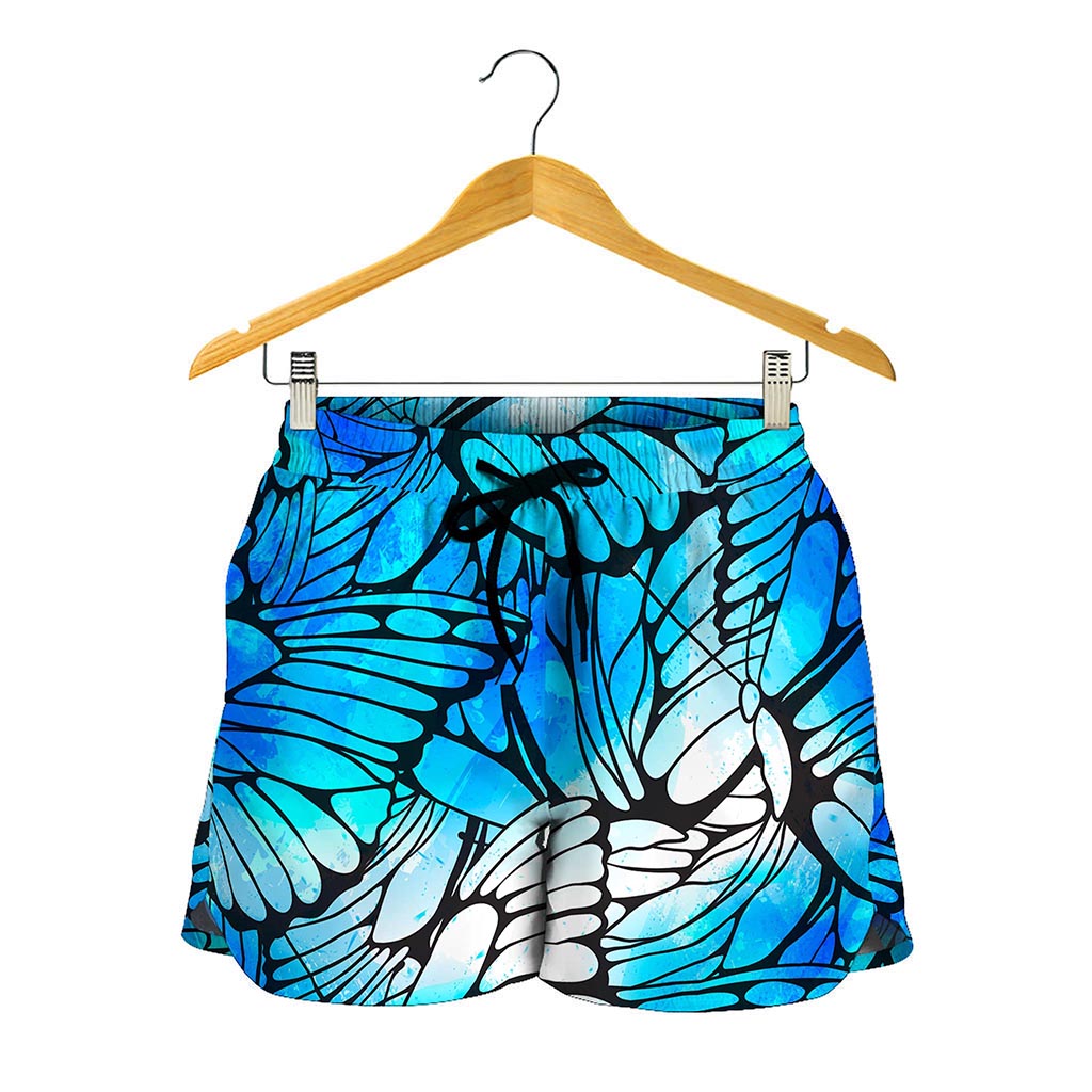 Blue Butterfly Wings Pattern Print Women's Shorts