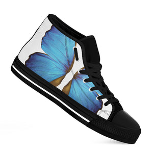Blue Butterfly Wings Print Black High Top Shoes