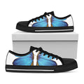 Blue Butterfly Wings Print Black Low Top Sneakers