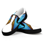 Blue Butterfly Wings Print Black Slip On Shoes