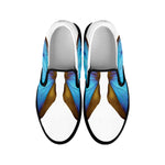 Blue Butterfly Wings Print Black Slip On Shoes