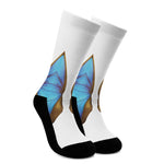 Blue Butterfly Wings Print Crew Socks