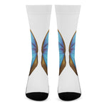 Blue Butterfly Wings Print Crew Socks