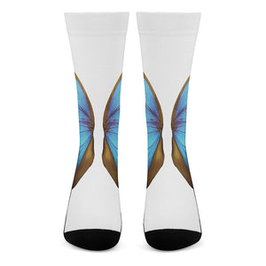 Blue Butterfly Wings Print Crew Socks