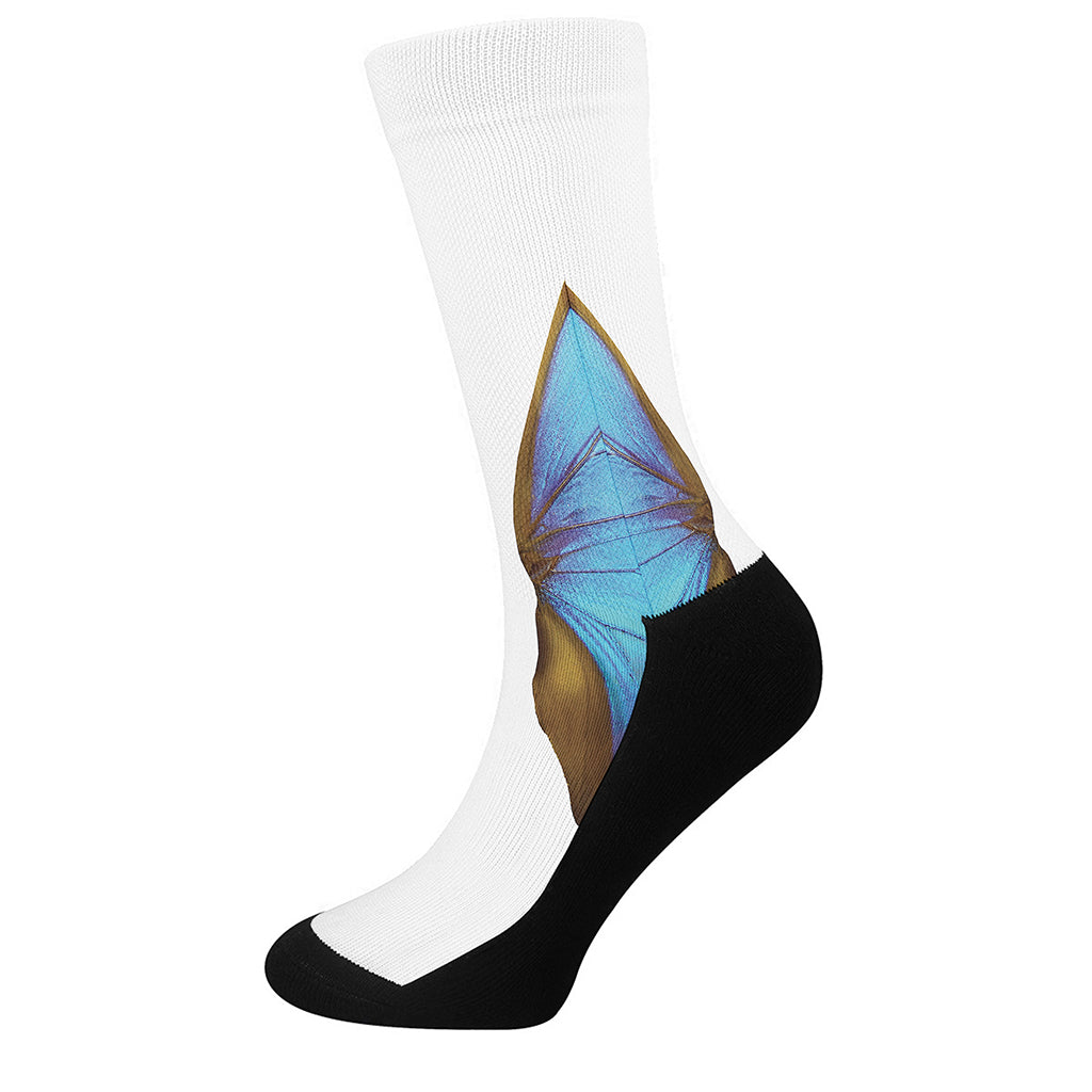 Blue Butterfly Wings Print Crew Socks