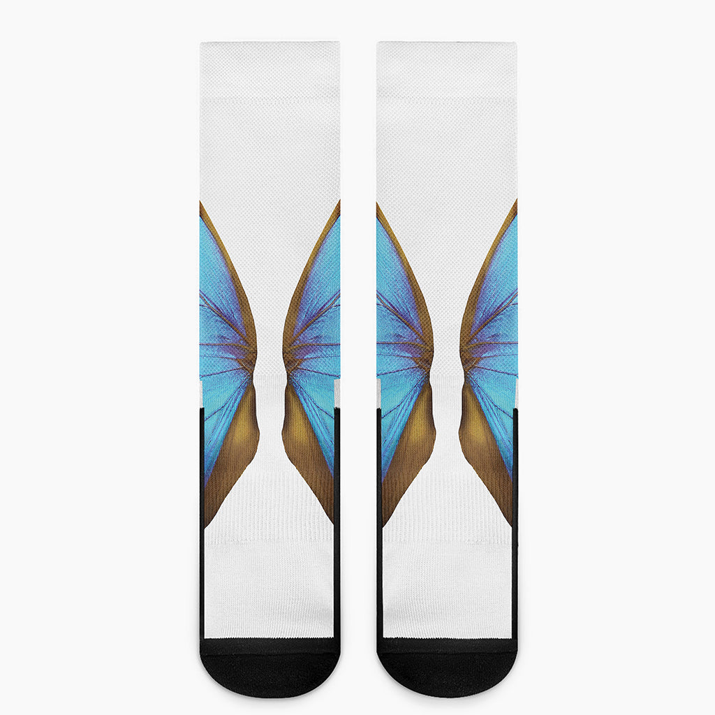 Blue Butterfly Wings Print Crew Socks