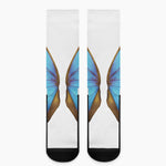 Blue Butterfly Wings Print Crew Socks