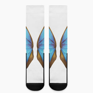 Blue Butterfly Wings Print Crew Socks