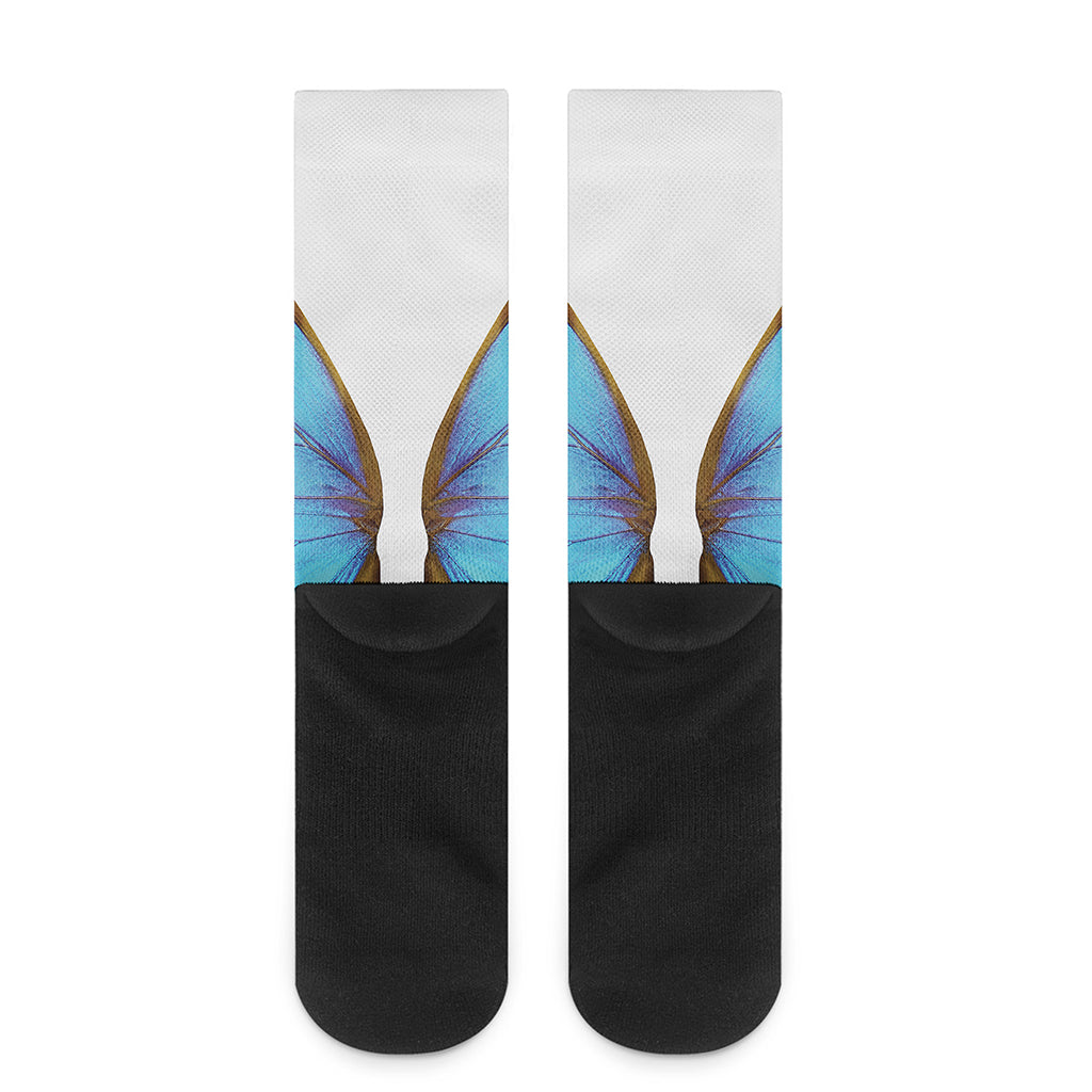 Blue Butterfly Wings Print Crew Socks