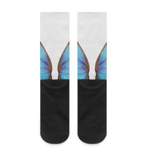 Blue Butterfly Wings Print Crew Socks