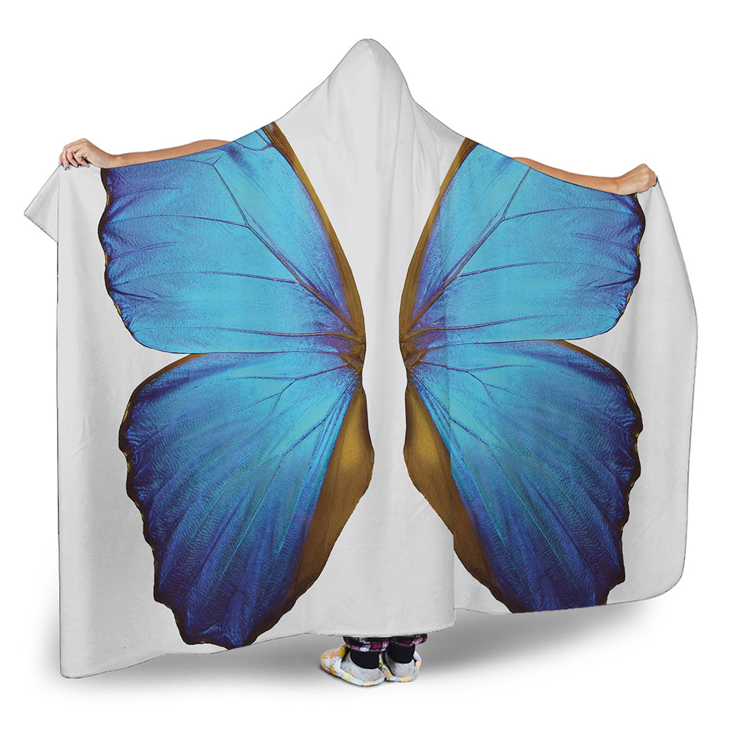 Blue Butterfly Wings Print Hooded Blanket