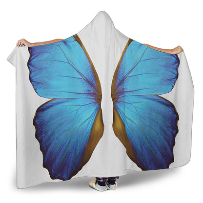 Blue Butterfly Wings Print Hooded Blanket