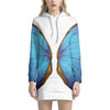 Blue Butterfly Wings Print Pullover Hoodie Dress