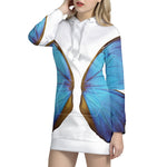 Blue Butterfly Wings Print Pullover Hoodie Dress