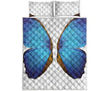 Blue Butterfly Wings Print Quilt Bed Set