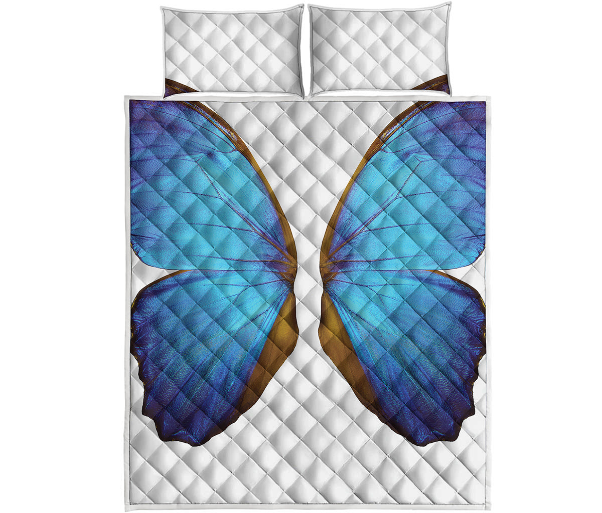 Blue Butterfly Wings Print Quilt Bed Set