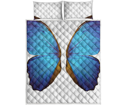 Blue Butterfly Wings Print Quilt Bed Set