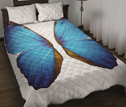 Blue Butterfly Wings Print Quilt Bed Set