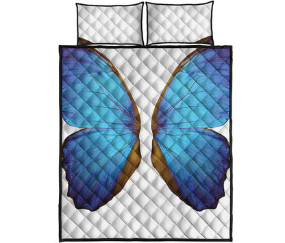 Blue Butterfly Wings Print Quilt Bed Set
