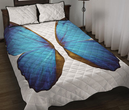 Blue Butterfly Wings Print Quilt Bed Set