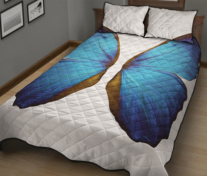 Blue Butterfly Wings Print Quilt Bed Set