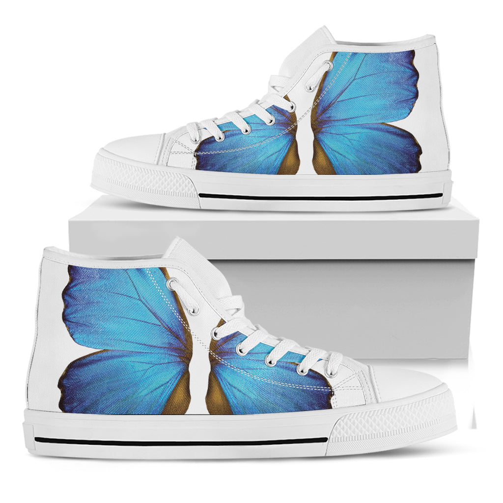 Blue Butterfly Wings Print White High Top Shoes
