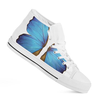 Blue Butterfly Wings Print White High Top Shoes