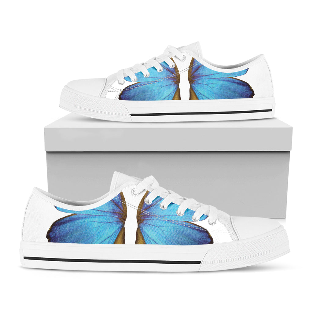 Blue Butterfly Wings Print White Low Top Shoes
