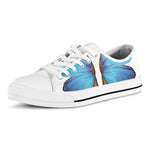 Blue Butterfly Wings Print White Low Top Shoes