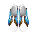 Blue Butterfly Wings Print White Slip On Shoes