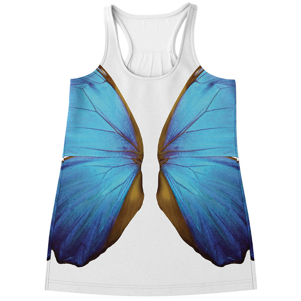 Blue Butterfly Wings Print Women's Racerback Tank Top