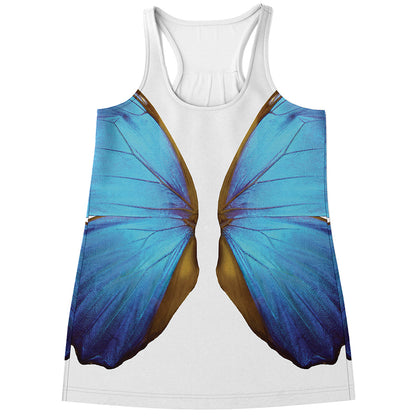 Blue Butterfly Wings Print Women's Racerback Tank Top