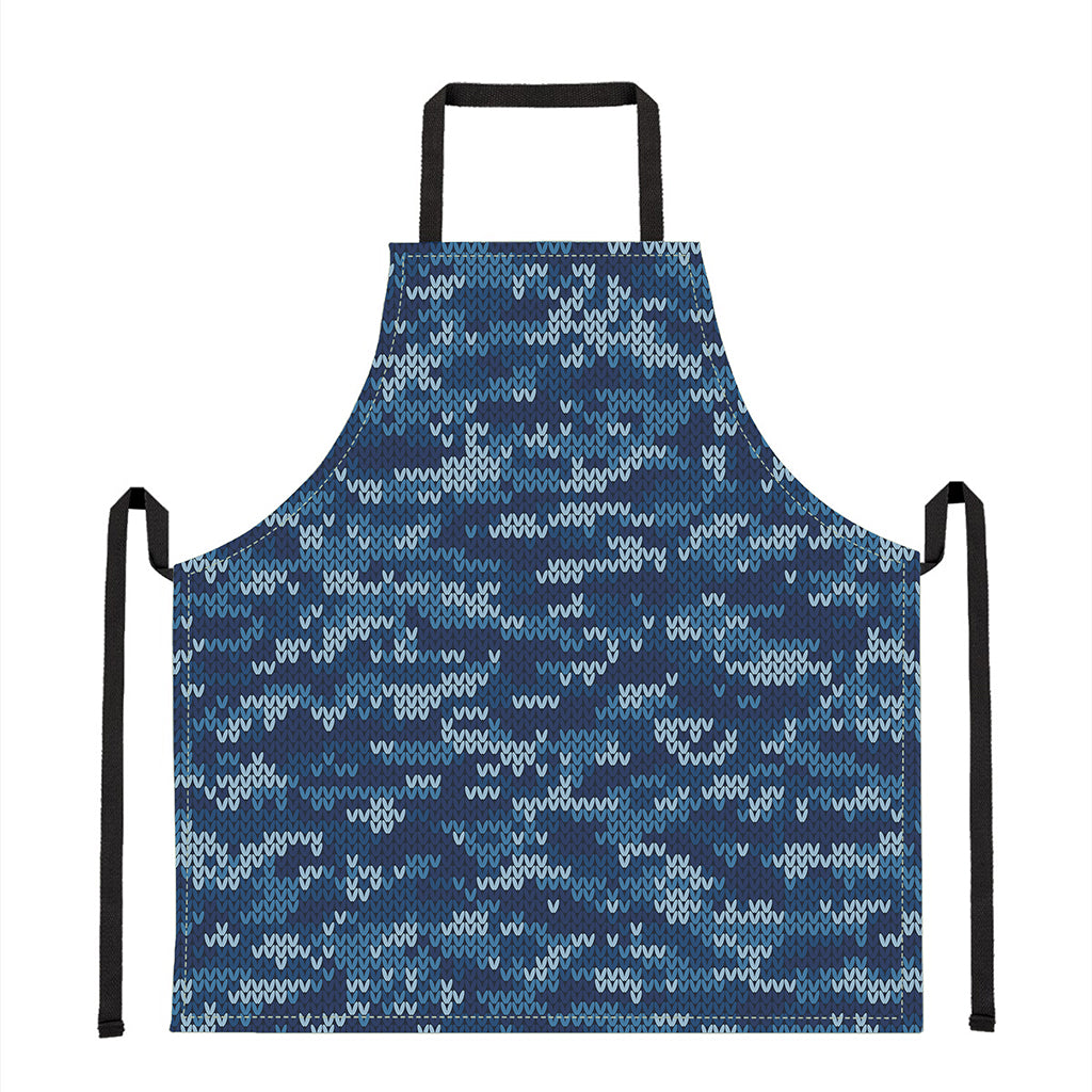 Blue Camouflage Knitted Pattern Print Apron