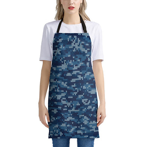 Blue Camouflage Knitted Pattern Print Apron