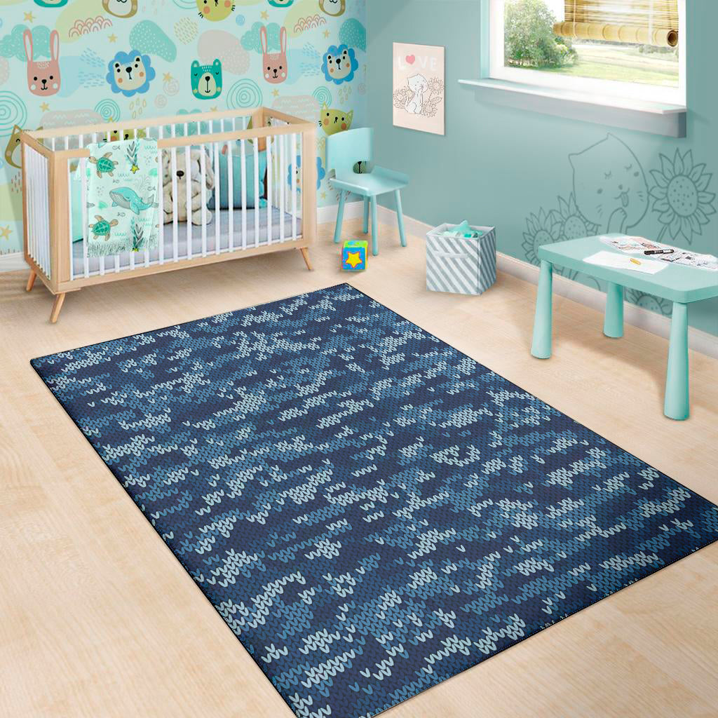 Blue Camouflage Knitted Pattern Print Area Rug